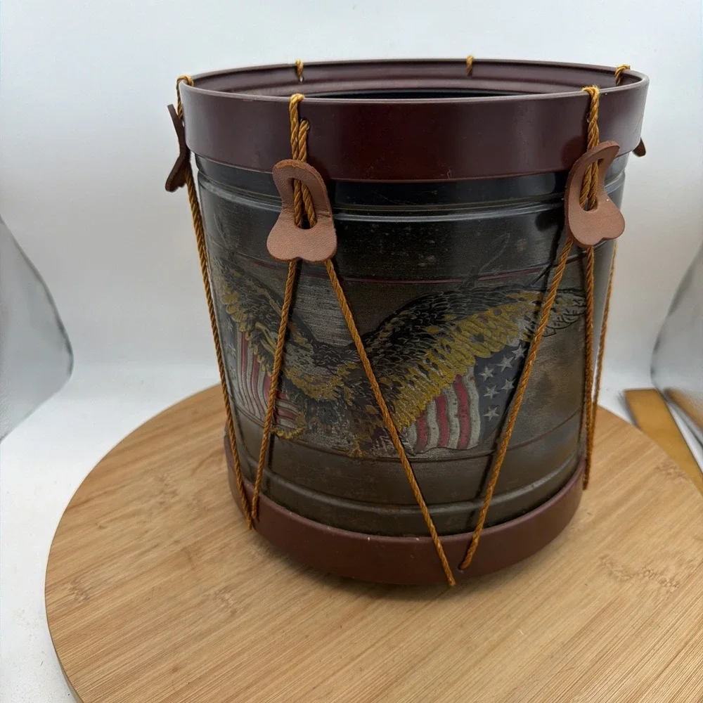 1980s Metal Americana Eagle & Flag Drum Wastebasket /Trash Can 11
